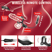 Laden Sie das Bild in den Galerie-Viewer, Männlicher Prostata Stimulator Massagegeräte mit Penisring Fernbedienung Teleskop Vibrator SM Analvibratoren Butt Plug mit 10 Vibrationsmodi+Schubmodi Analplug Dildo Sex Spielzeug für Männer